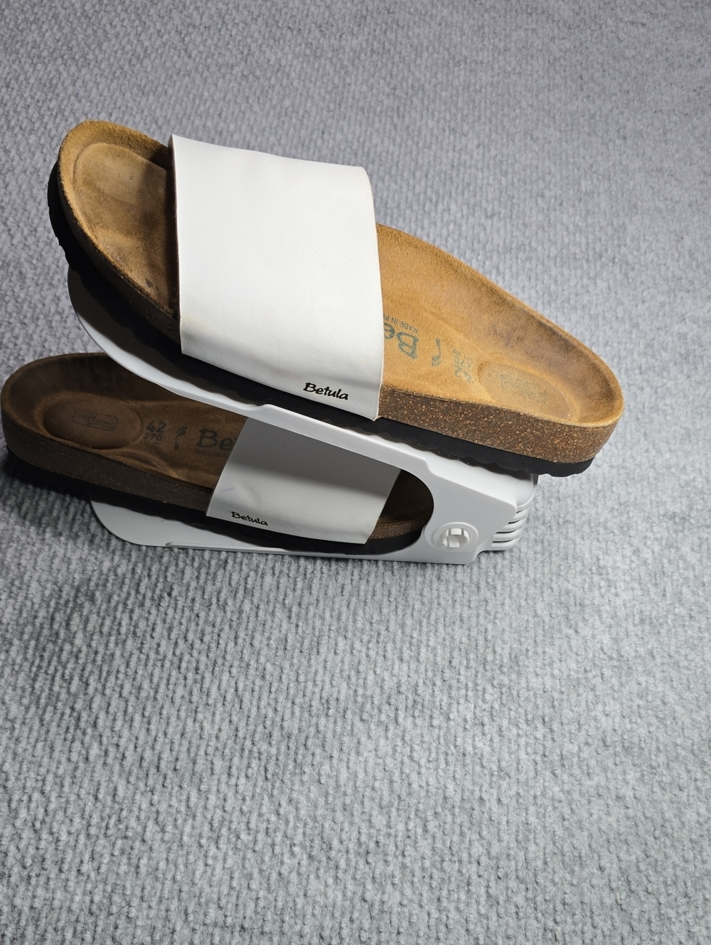 Betula Men's White Slide Sandals with Contoured Cork Footbed